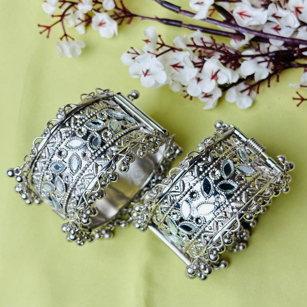 Ethnic Oxidised Silver Kada Bracelet