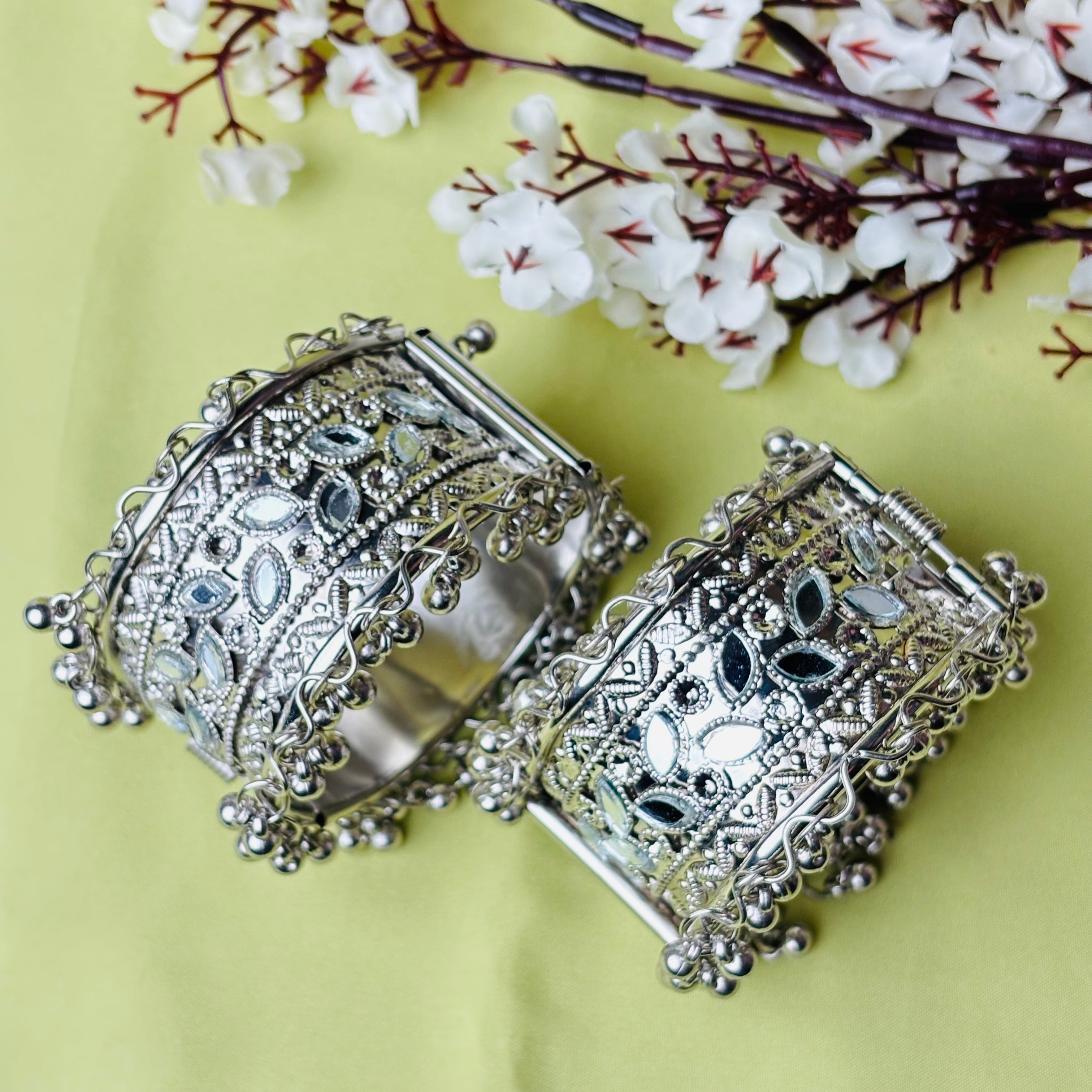 Ethnic Oxidised Silver Kada Bracelet